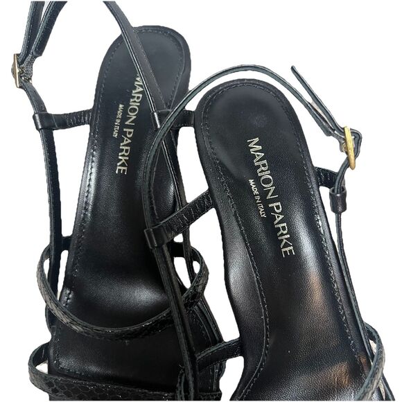MARION PARKE Mitzi 70 Black Nappa Python Sandal Double Strap Slingback Sz 36/5.5 - Picture 3 of 11